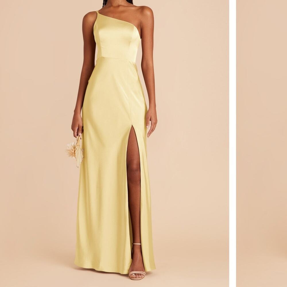 Birdy Grey Medium Dress Matte Satin Lemon Sorbet Kensie Bridesmaid One-Shoulder